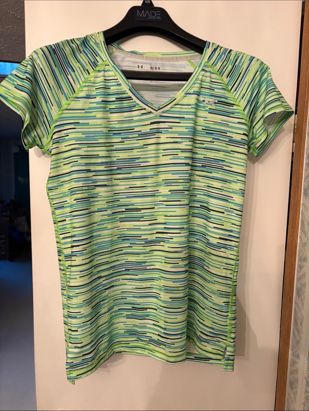 Under Armour Green Striped V-Neck Performance Tee